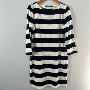 Lauren Ralph Lauren black & white color block striped velvet dress